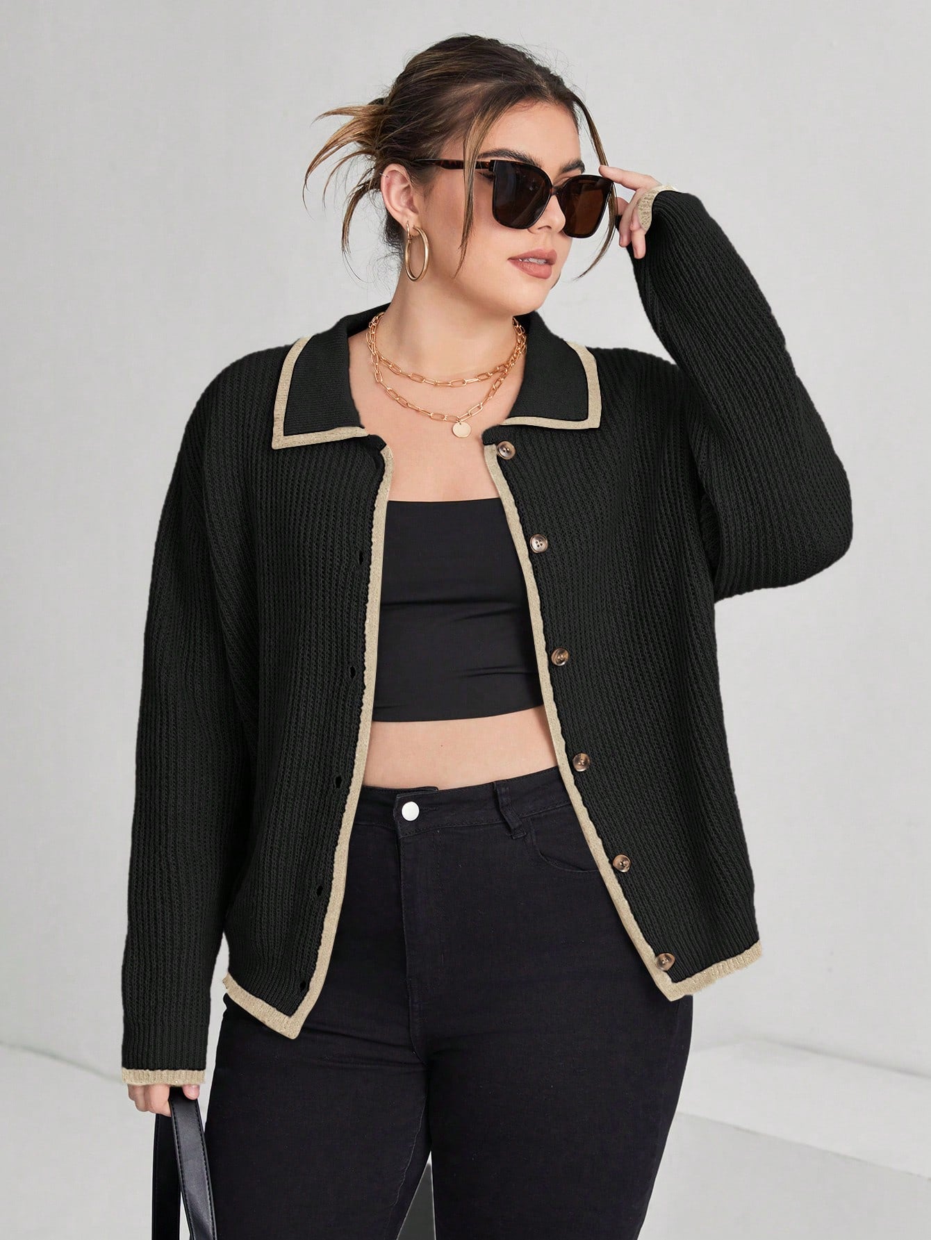 Cardigan Feminino Plus Size com Botão Linda