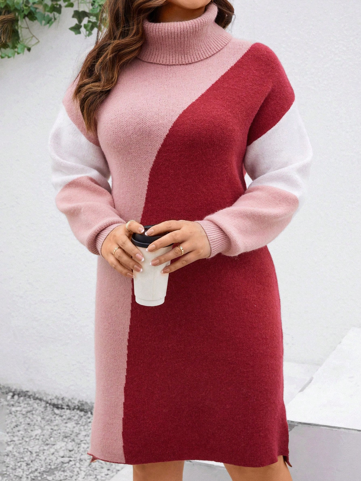 Vestido de Tricô Plus Size Manga Longa Rose