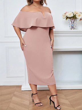 Vestido Plus Size Ombro a Ombro com Fenda Nana