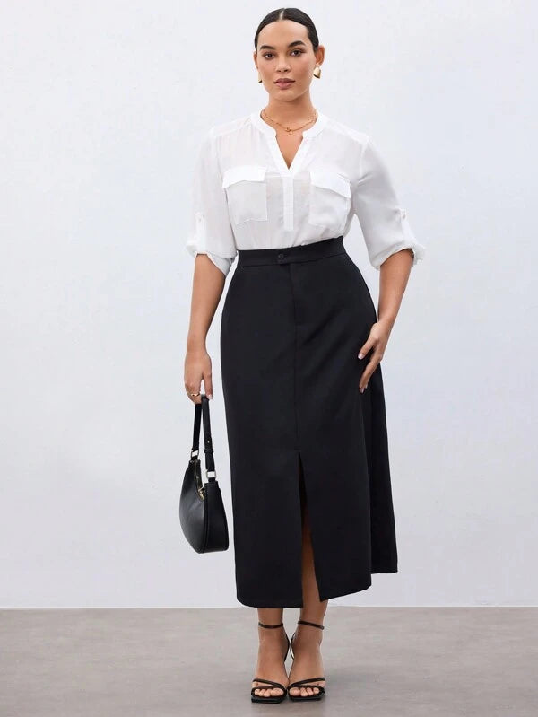 Saia Plus Size Casual Com Fenda Marcela