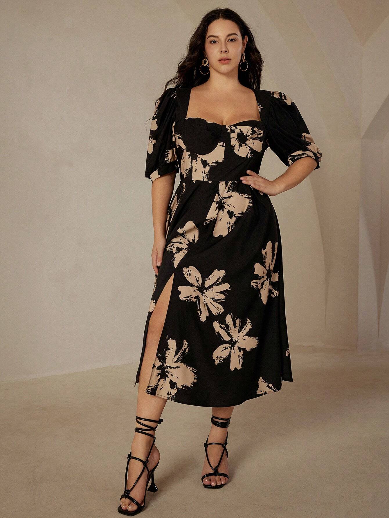 Vestido Plus Size Midi Manga Bufante Késia