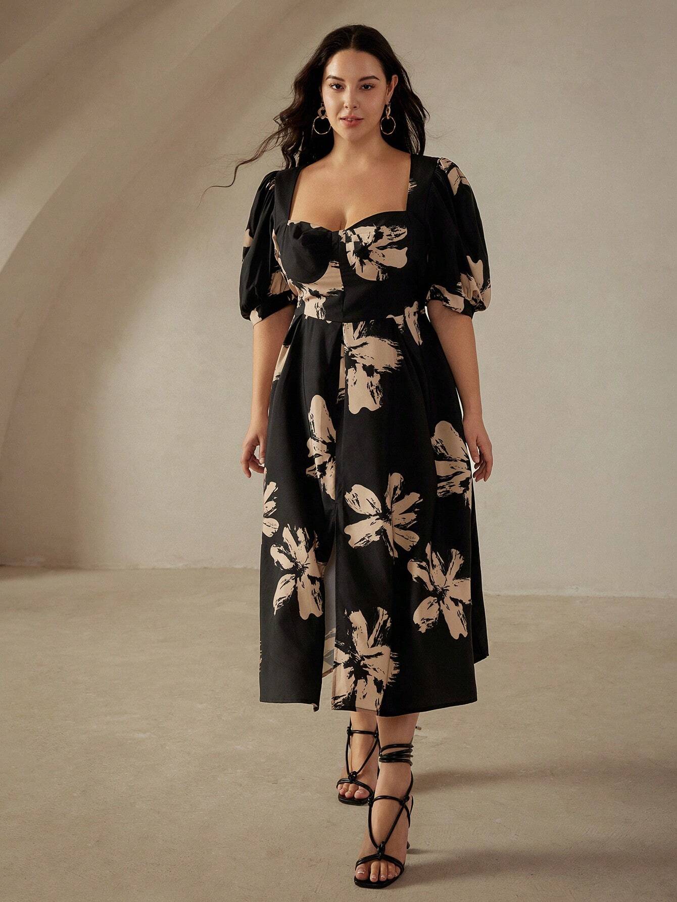 Vestido Plus Size Midi Manga Bufante Késia