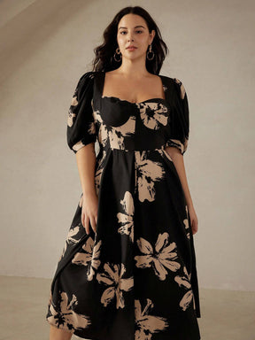 Vestido Plus Size Midi Manga Bufante Késia