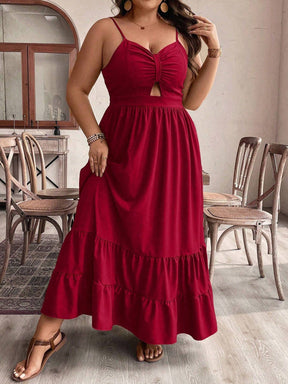 Vestido Plus Size Casual Franzido com Recorte e Babado Tina