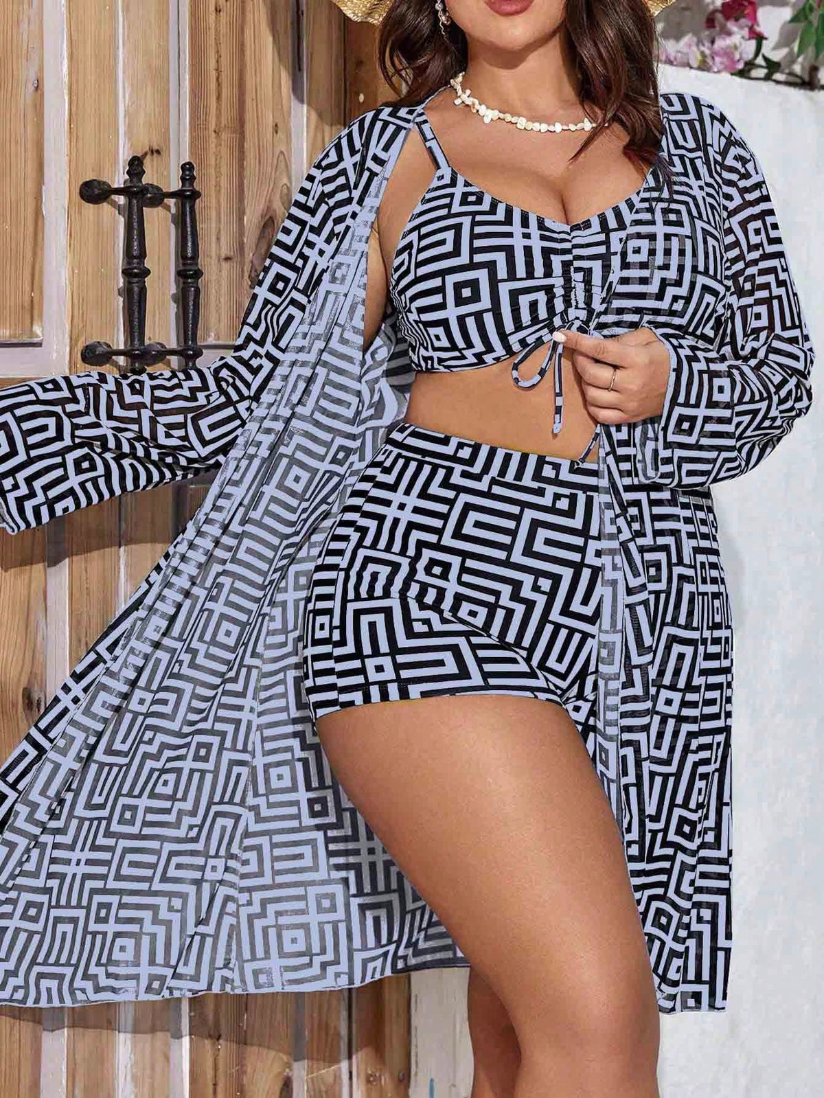 Biquini Plus Size com Quimono de Manga Longa 3 Peças Anitta