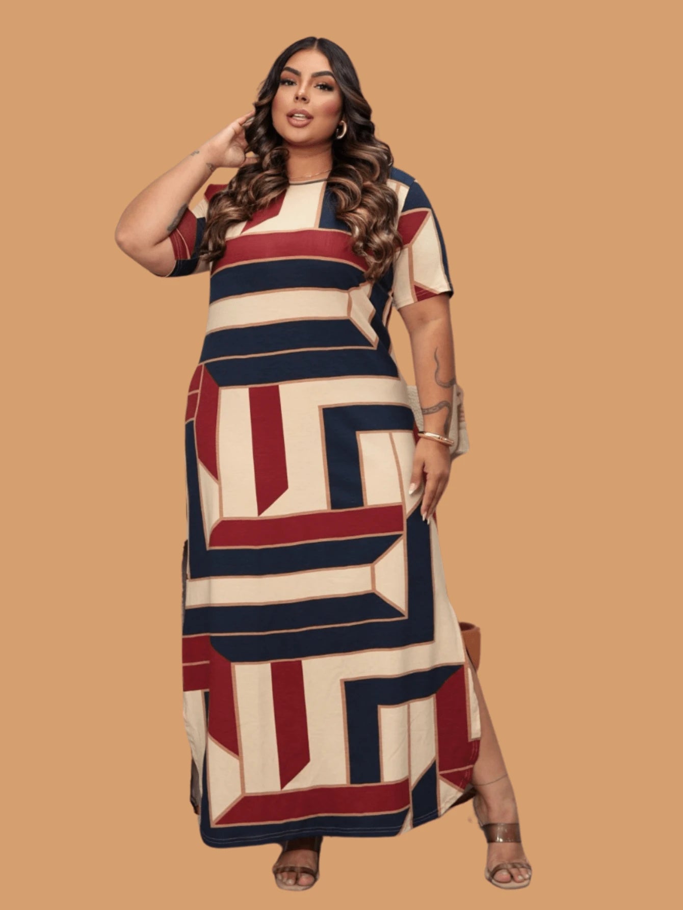 Vestido Plus Size Longo Estampado Manuela