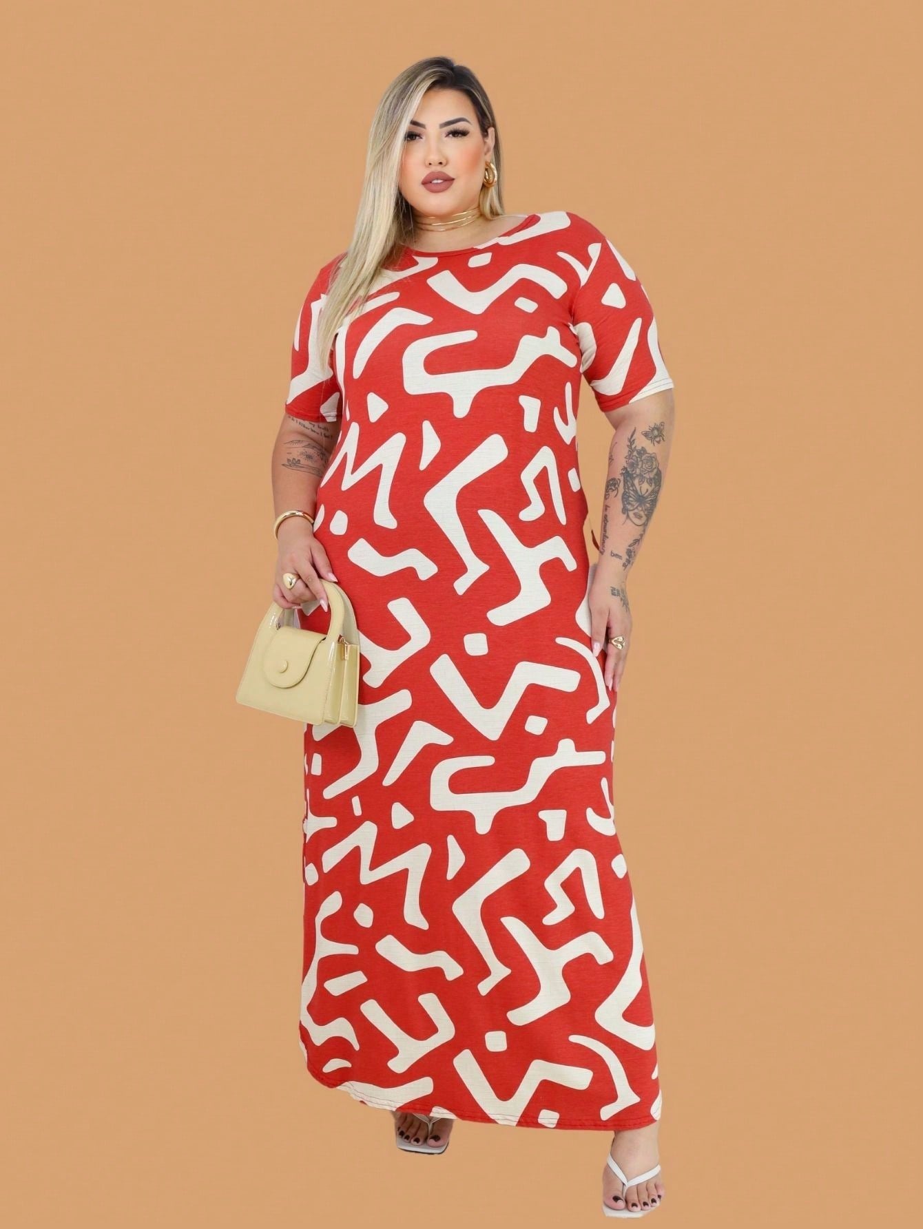 Vestido Plus Size Longo Estampado Manuela