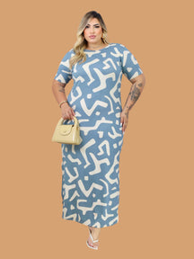 Vestido Plus Size Longo Estampado Manuela