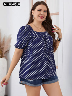 Blusa Feminino Plus Size Bolinhas Manga Bufante Esmeralda