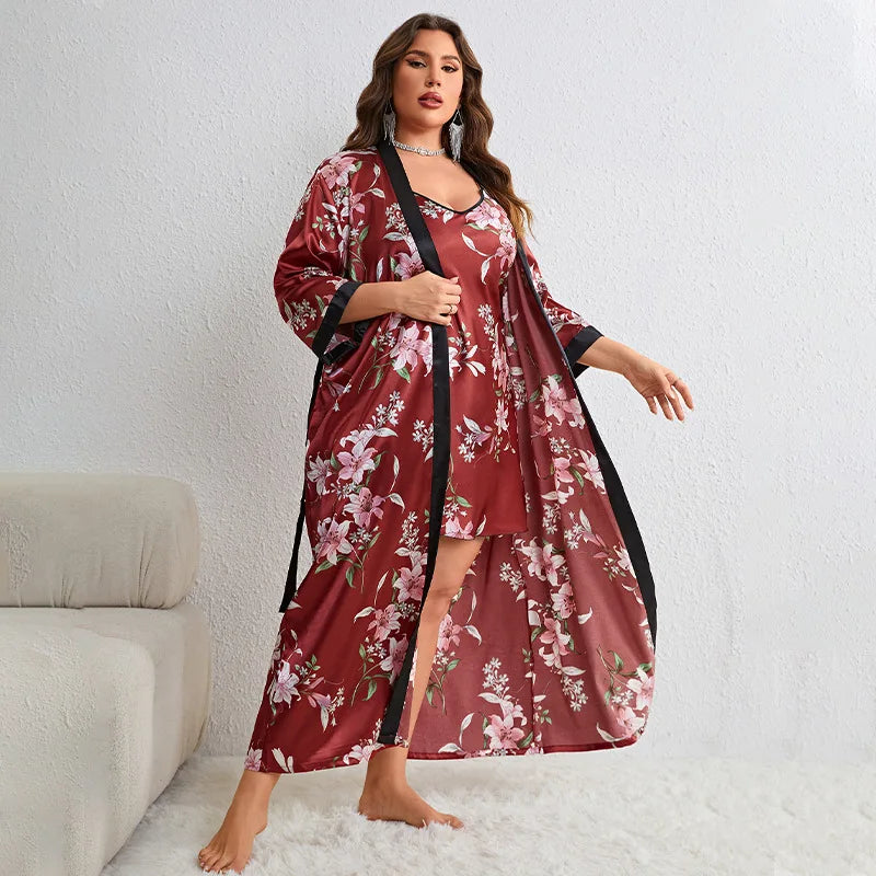 Conjunto Feminino Plus Size kimono e Camisola Safira