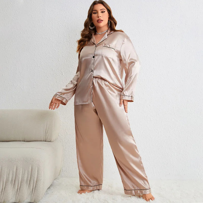 Pijama Feminina Plus Size Camisa Manga Longa e Calça Sara