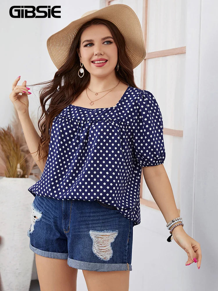 Blusa Feminino Plus Size Bolinhas Manga Bufante Esmeralda