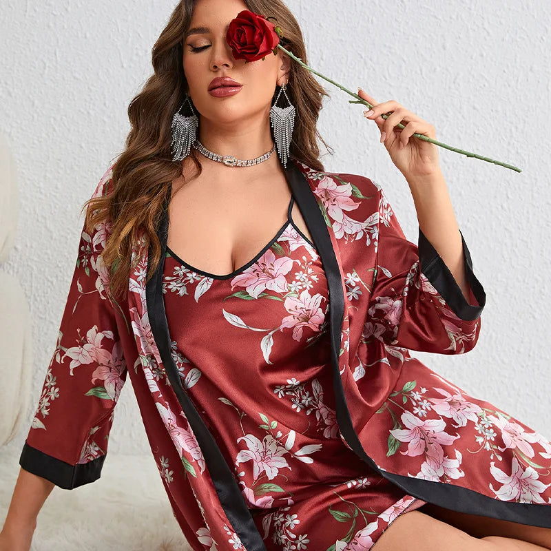 Conjunto Feminino Plus Size kimono e Camisola Safira