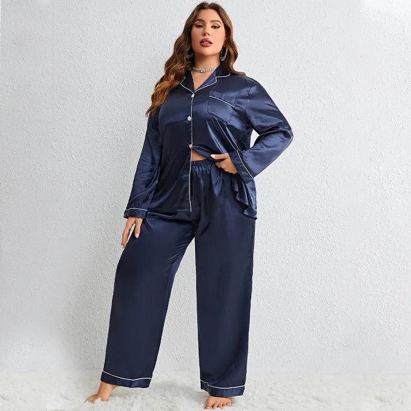 Pijama Feminina Plus Size Camisa Manga Longa e Calça Sara