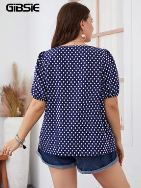 Blusa Feminino Plus Size Bolinhas Manga Bufante Esmeralda