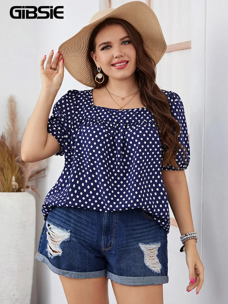 Blusa Feminino Plus Size Bolinhas Manga Bufante Esmeralda