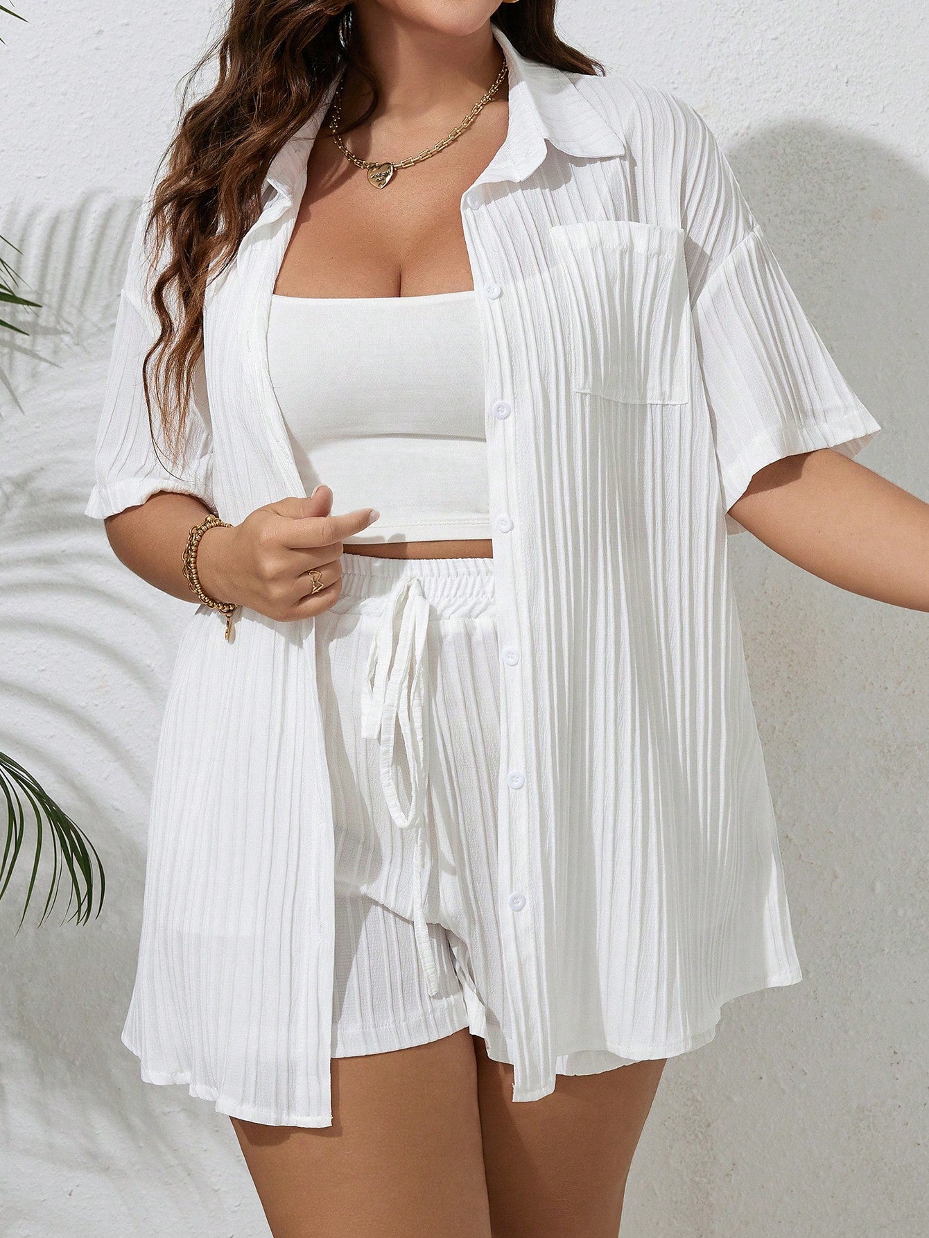 Conjunto Feminino Plus Size Camisa e Shorts Liz